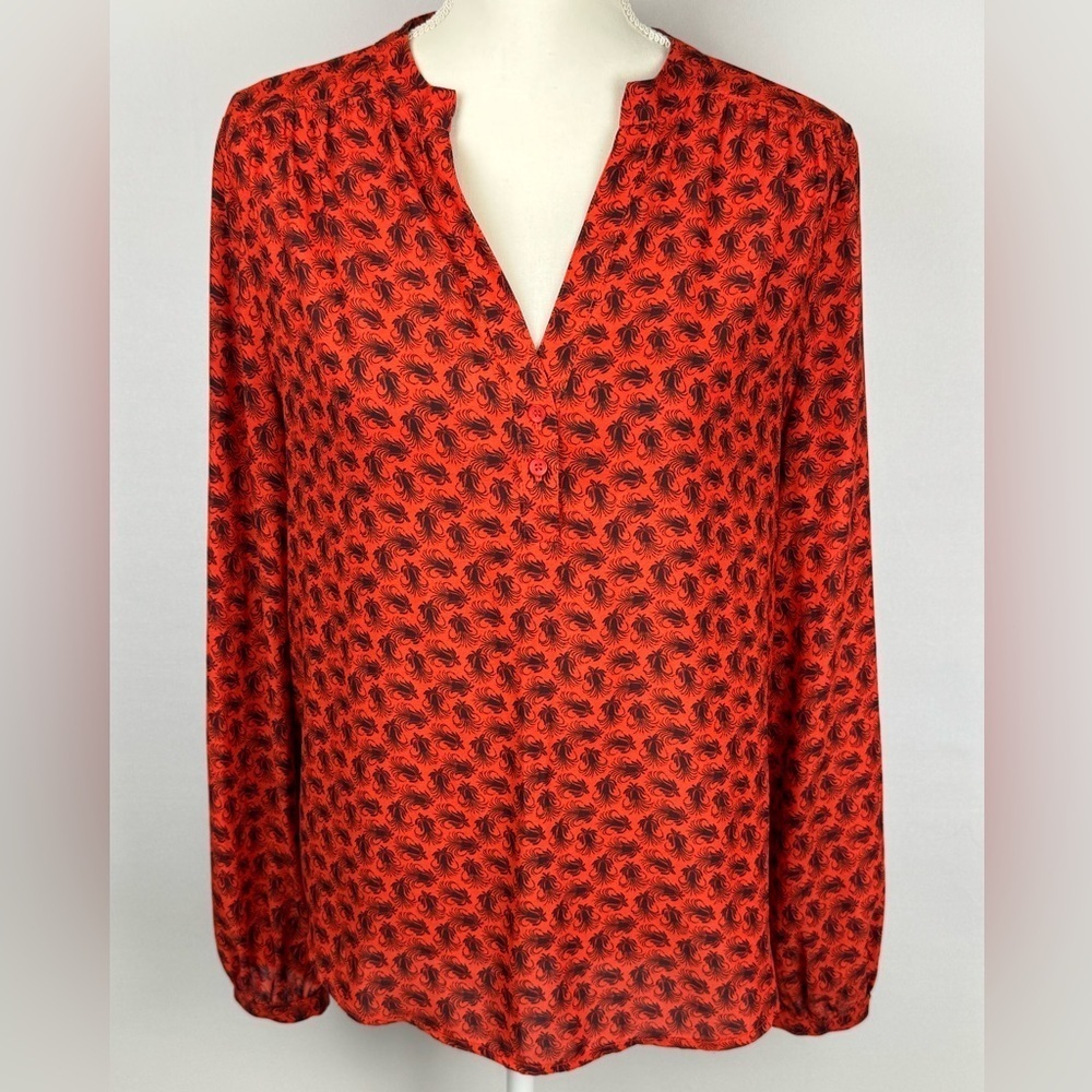 Treasure & Bond Long Sleeve Peasant Blouse Lightweight Red V-neck Medium Flowy - Picture 2 of 11